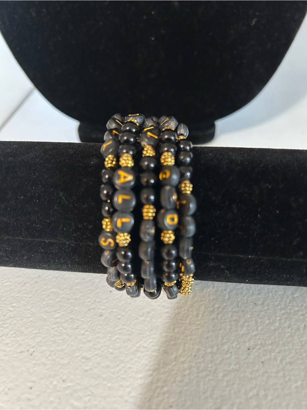 Black and Gold Beaded Wrap Bracelet - Women Jewelry